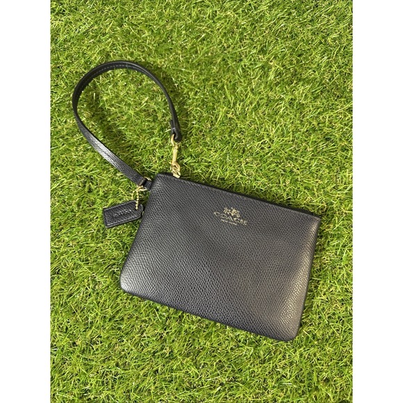 Coach Navy Dark Blue Crossgrain Leather Corner Zip Wristlet - Picture 1 of 9